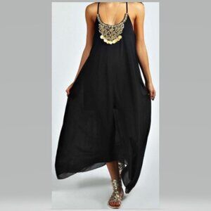 Boho Black-n-Gold Fishtail Dress